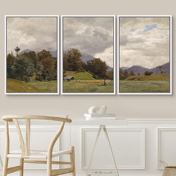 SIGNWIN Framed Canvas Print Wall Art Woodland Nursery Decor Set Storm Cloud Pastoral Farm Landscape Nature Abstract Fine Art Nordic for Living Room, Bedroom, Office - 16"x24"x3 White