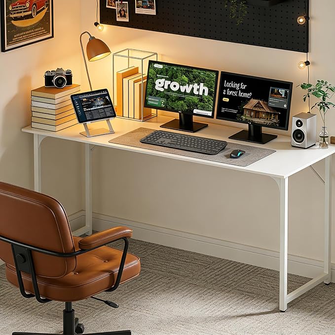 BestOffice Computer Desk,Home Office Desk, Modern Simple Style for Home Office Study Writing (White, 55 Inch)