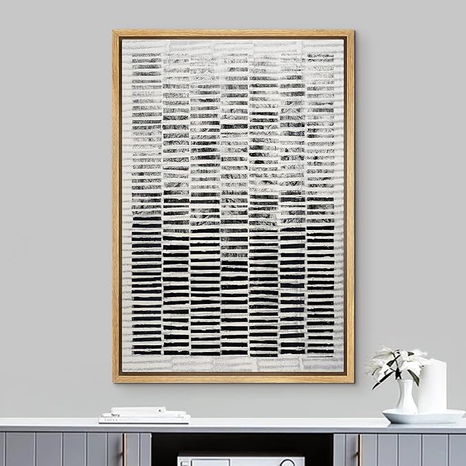 IDEA4WALL Framed Canvas Print Wall Art Black White Distressed Geometric Collage Abstract Shapes Illustrations Modern Art Contemporary Relax/Calm for Living Room, Bedroom, Office - 16"x24" Natural