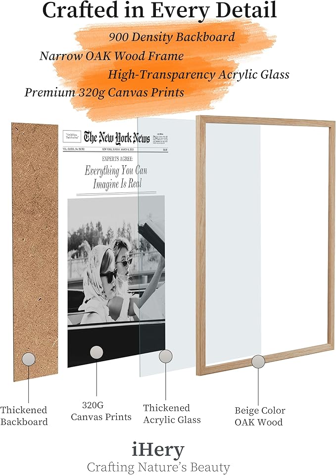 iHery Small Everything You Can Imagine Is Real Framed Trendy NewsPaper Wall Art, Natural OAK Wood 8x10in Canvas Wall Art Decor For Bedroom, Vintage Prints Living Room Home Décor 1Pack