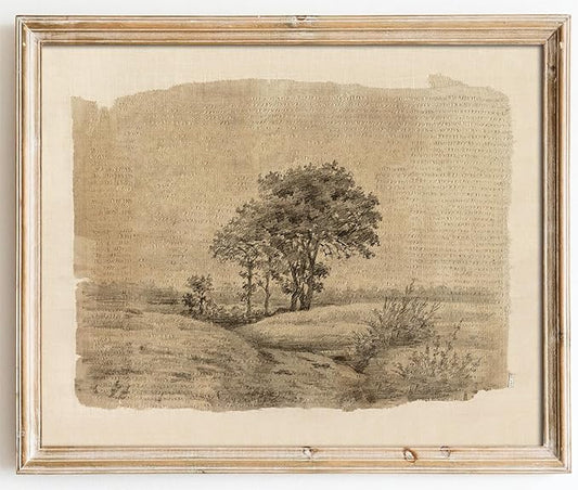 Kizbok Neutral Wall Art Decor Vintage Tree Sketch Canvas Prints Rustic Neutral Brown Tones Nature Drawing Oil Painting, Moody Antique Landscape Art Pictures for Bedroom, Farmhouse Wall Decor for Bathroom Home(8" x 10"-UNFRAMED)