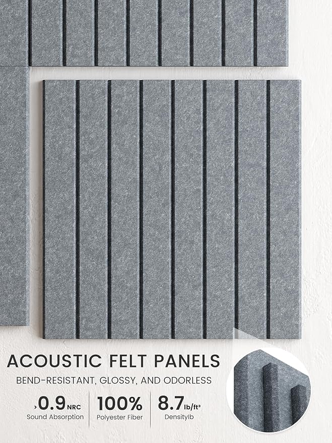 Bumusty Large Cork Board Alternative-48 x 36" Felt Bulletin Board Tiles, with 30 Pushpins, 70 Adhesive Tabs, 12-Pack Slat Wall Paneling, Cork Boards for Office Push Pin Board Felt Board-Blue Gray