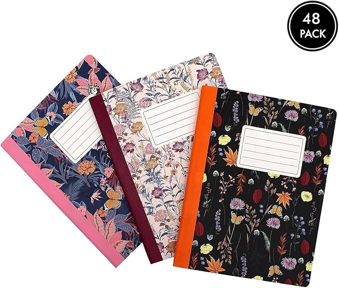 Pukka Pad, Composition Notebooks - 48 Pack of Journals Featuring 140 Pages of College Ruled 80GSM Paper with Sturdy Cover Stock - 9.75 x 7.5in - Bloom