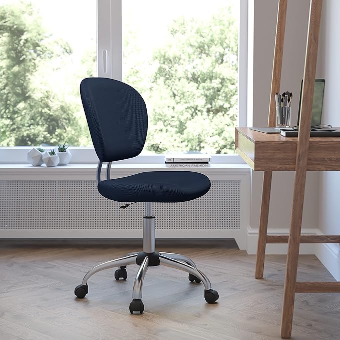 Flash Furniture Beverly Mid-Back Navy Mesh Padded Swivel Task Office Chair with Chrome Base