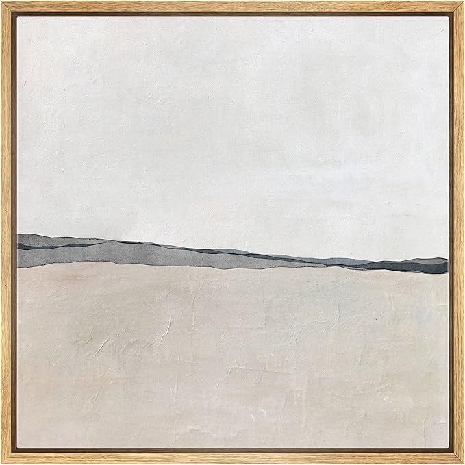 SIGNWIN Framed Canvas Print Wall Art Duotone Tan Gray Pastel Landscape Abstract Shapes Illustration Modern Art Decorative Nordic Minimal Calm/Zen for Living Room, Bedroom, Office - 24"x24" Natural
