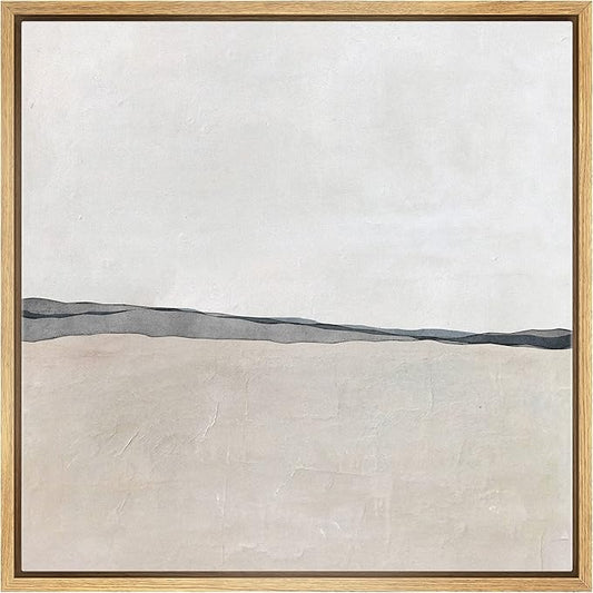 SIGNWIN Framed Canvas Print Wall Art Duotone Tan Gray Pastel Landscape Abstract Shapes Illustration Modern Art Decorative Nordic Minimal Calm/Zen for Living Room, Bedroom, Office - 24"x24" Natural