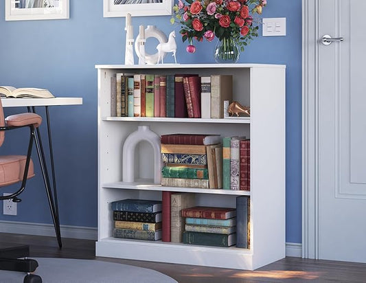 Palace Imports Solid Wood Bookcase - 3-Tier Floor Standing Bookshelf - 36" Short Storage Shelf, 32” Wide - White, Display Furniture for Living Room, Renewable 100% Eco-Friendly Wood, Made in Brazil