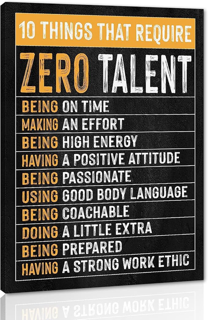 Themed Paintings Wall Art Motivational Office Art Positive Quotes Ten Things That Require Zero Talent Canvas Prints Decor for Office Workplace Classroom Work Gifts Framed Easy to Hang-18 x 24 inches