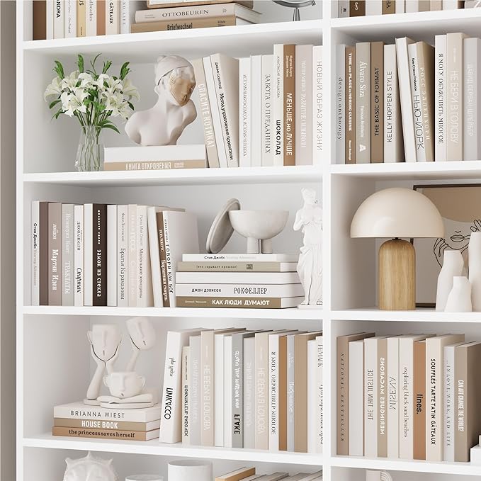 FACBOTALL 83.6" Tall Bookshelf and Bookcase, 7-Tier Extra Large Bookshelf with Double Storage, 14 Open Display Shelves for Home Office, Study and Living Room, White