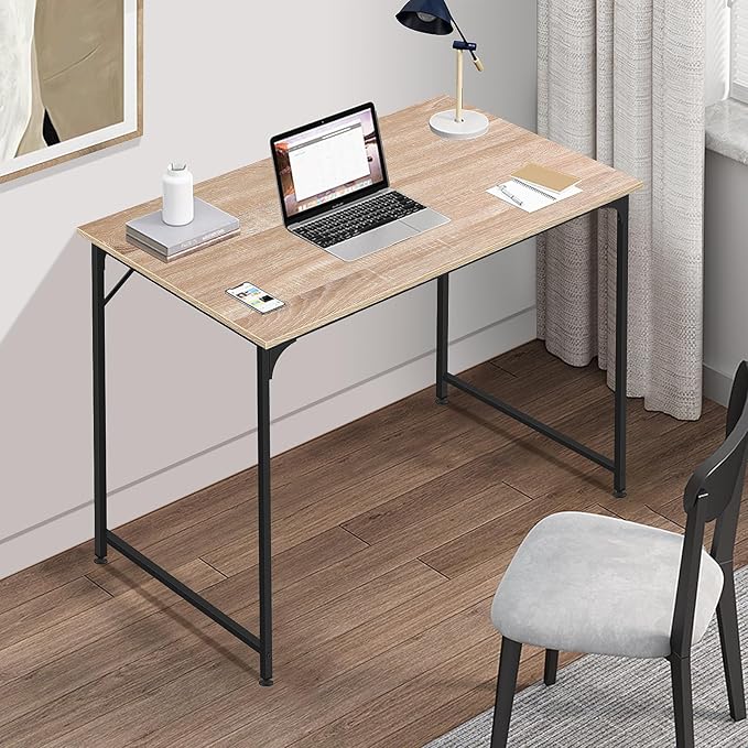 BLKMTY 32" Computer Desk. Home Office Writing Desk Wood PC Study Table Work Desks Modern Simple Style Laptop Table with Metal Frame and Smooth Tabletop for Workstation Bedroom, Nature