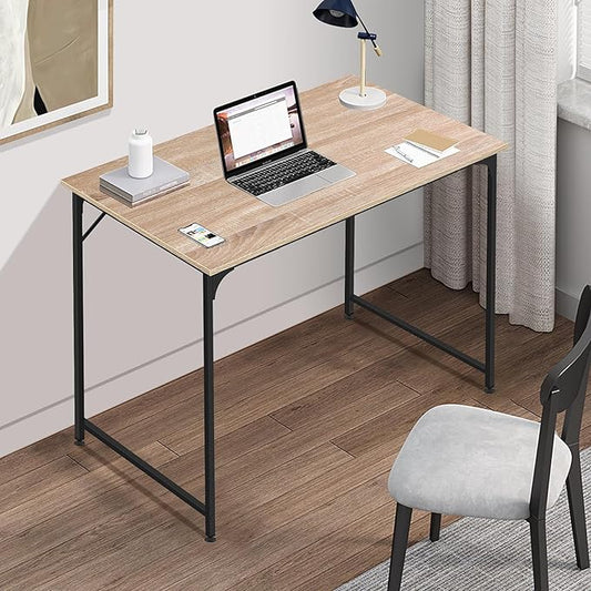 BLKMTY 32" Computer Desk. Home Office Writing Desk Wood PC Study Table Work Desks Modern Simple Style Laptop Table with Metal Frame and Smooth Tabletop for Workstation Bedroom, Nature