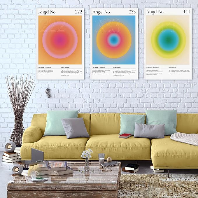 SHMAO Colorful Gradient Aura Angel Numbers Poster Canvas Wall Art for Room Aesthetic Inspirational Spiritual Wall Art Paintings Abstract Minimalist Wall Decor for Bedroom 24"x36" x 3 Pcs