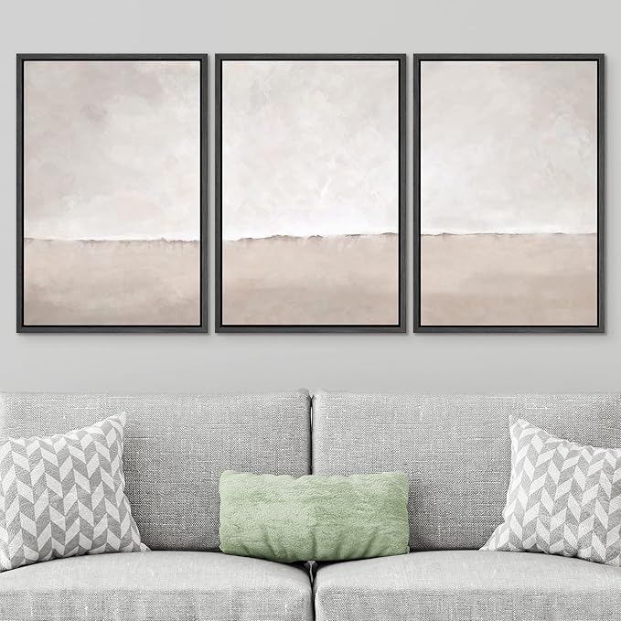 SIGNWIN Framed Canvas Print Wall Art Set Pastel Watercolor Gray Brown Paint Stroke Landscape Abstract Shape Illustrations Decorative Relax/Calm Zen for Living Room, Bedroom, Office - 24"x36"x3 Black