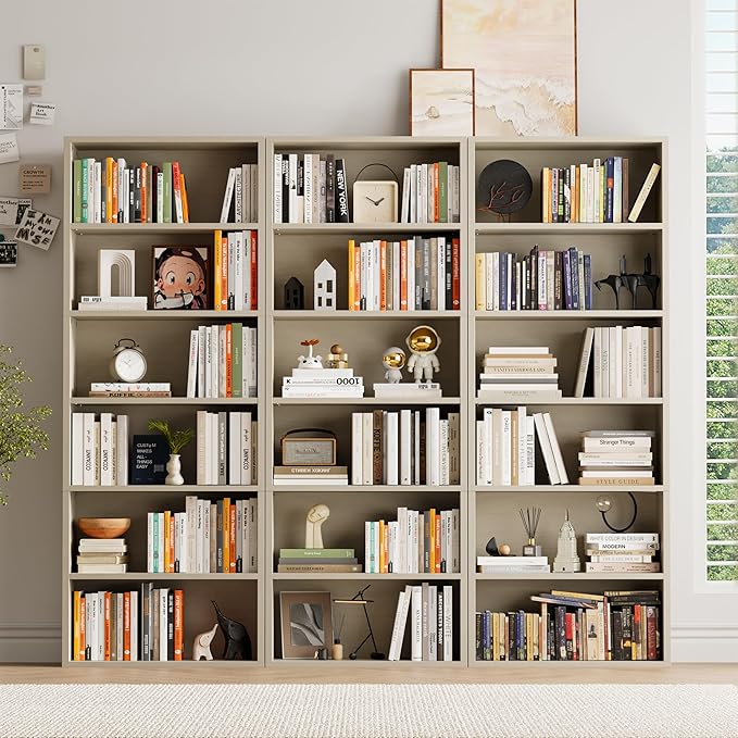YESHOMY Industrial 6 Tier Bookcase, 71" Tall Beige Bookshelves Open Frame, Basic Floor Standing Bookcases & Bookshelf for Home Office, Living Room, Bed Room