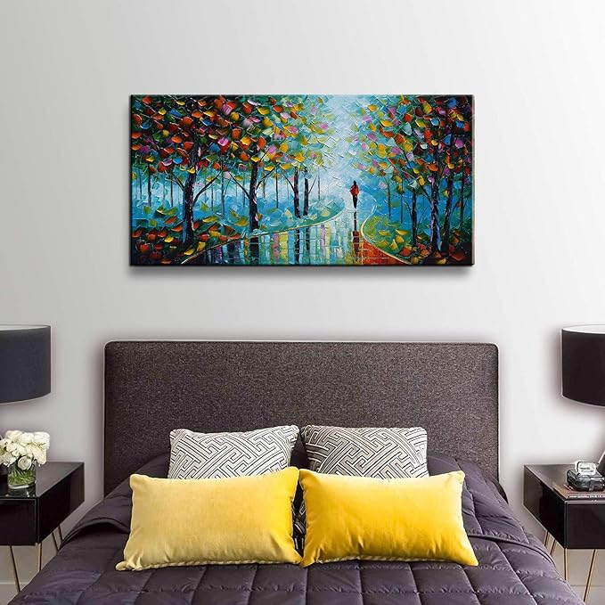 YaSheng Art -Contemporary Landscape Abstract Oil Painting On Canvas Textured Tree Painting Abstract Art Wall Paintings Handmade 3D painting Home Office Decorations Canvas Wall Art painting 24x48inch