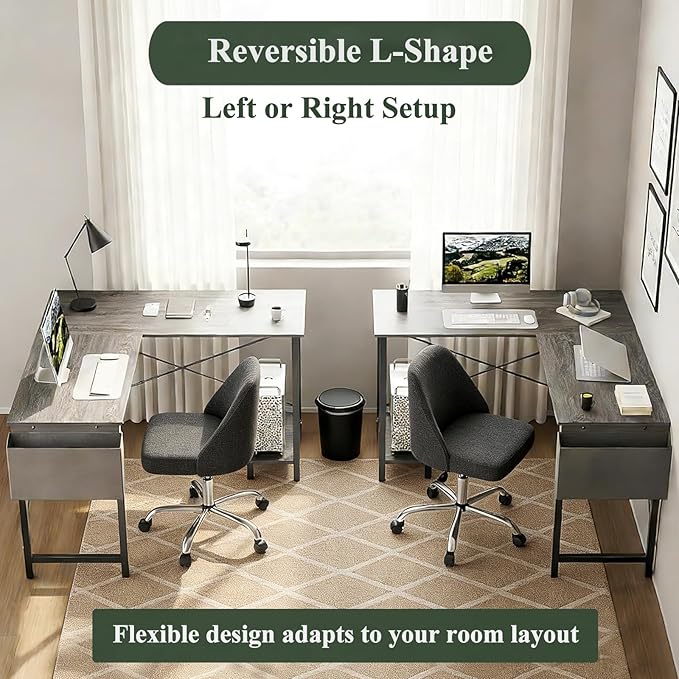 L Shaped Desk, 50 Inch Reversible Computer Desk Corner Gaming Table with CPU Stand & Storage Bag, Sturdy Metal Frame PC Workstation for Home Office