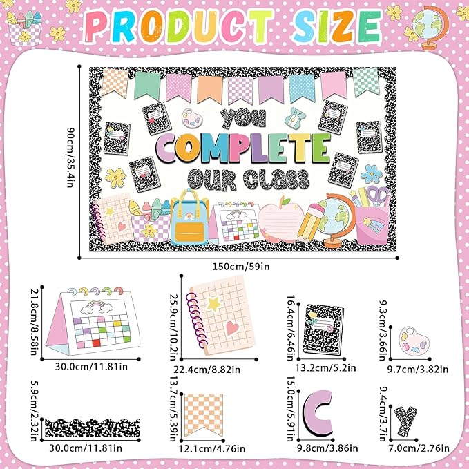 Composition Bulletin Board Set Welcome Classroom Bulletin Board Decoration Colorful Notebook Pencil Paper Cutouts Classroom Decorations for Back to School Office Home Chalkboard Decor Wall Door