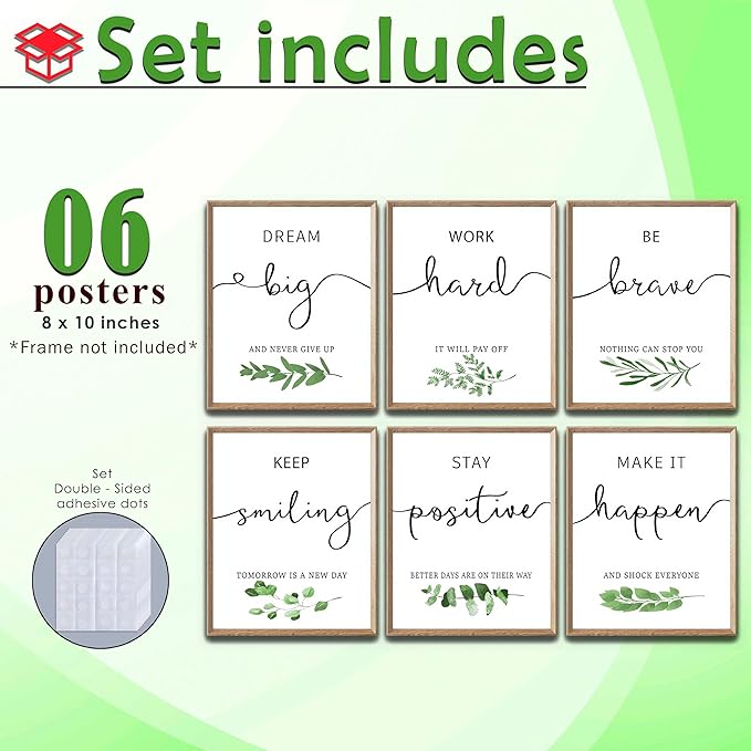 LANCHI95 6 Pcs Inspirational Wall Art Office Decor, Positive Affirmations Wall Art Motivational Prints for Office,Bedroom,Living Room,Classroom 8x10in (Slogan- UNFRAMED)