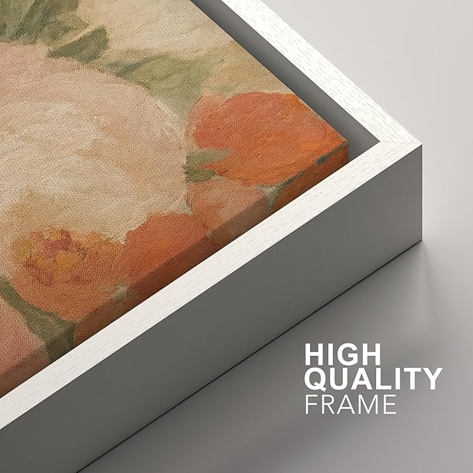 SIGNFORD Framed Wall Art Print Set Soft Pastel Peony Floral Romantic Botanical Digital Art Modern Art Contemporary for Living Room, Bedroom, Office - 16"x24"x3 WHITE