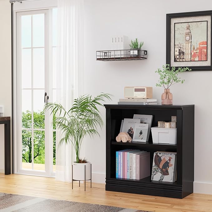 2-Shelf Bookcase, 32" Tall Floor Standing Bookshelf with Adjustable Shelves, Storage & Display Shelf for Living Room, Bedroom, Home Office – Black, 31.5" Wide