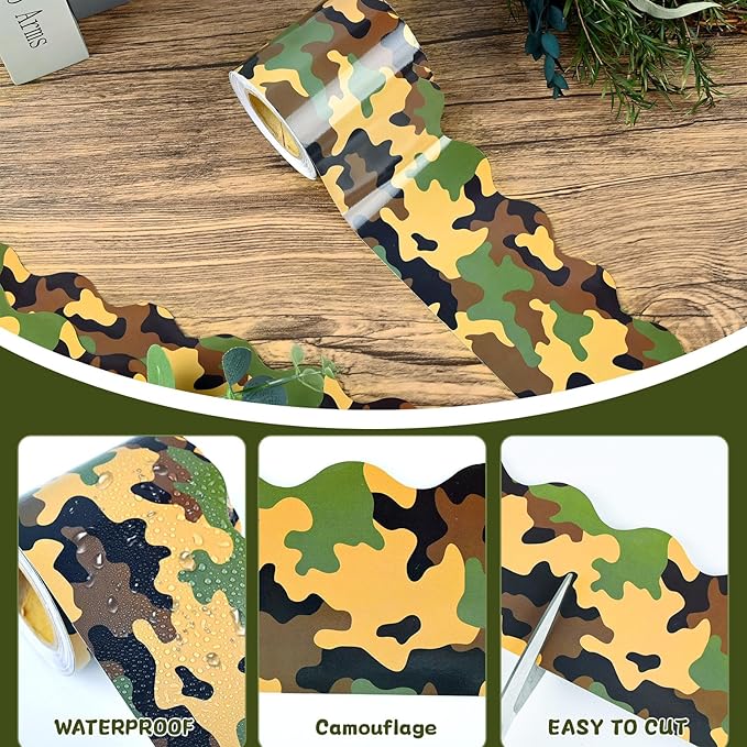99 Feet Camo Bulletin Board Borders, Green Black Brown Camouflage Bulletin Board Border for School Classroom Office for Birthday Retirement Camping Themed Party Decoration,3 Rolls