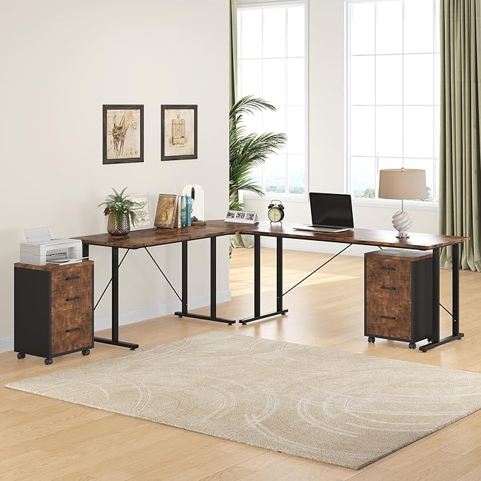 Triebsigns 3 Drawer File Cabinet, Vertical Mobile Filing Cabinet, Under Desk Rolling Printer Stand for Home Office, fits A4 or Letter Size (Brown)