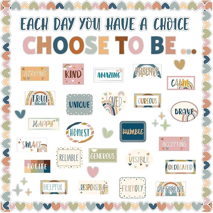 Boho Motivational Bulletin Board Set Inspirational Decoration for Classroom Motivational Posters Choose to Be Positive Accent Cutouts Boho Rainbow Bulletin Boards for Teachers School Wall Supplies