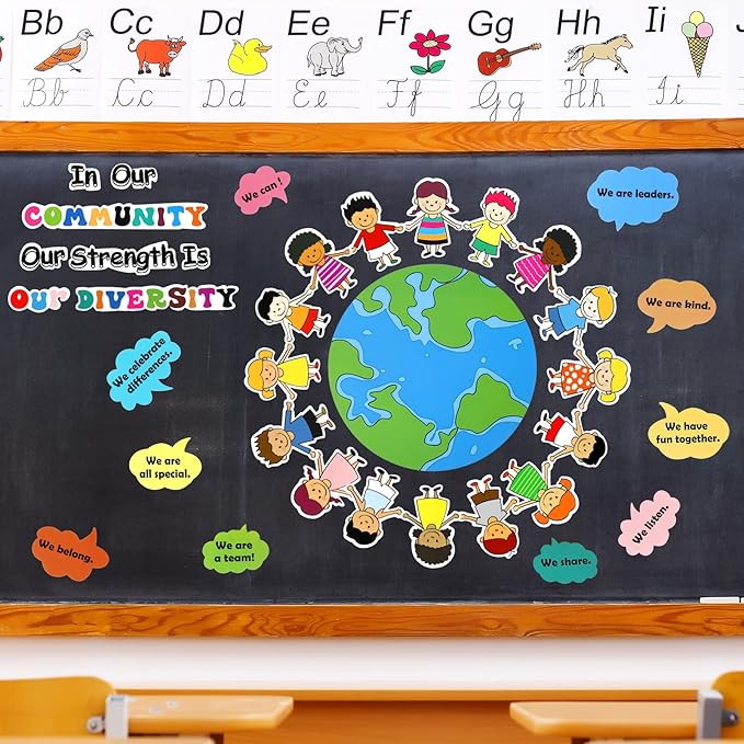31 Pcs Bulletin Board Decoration Set Classroom Decorations Diverse Children Borders Cutouts for Party School Student Teacher (Our Strength is Our Diversity)