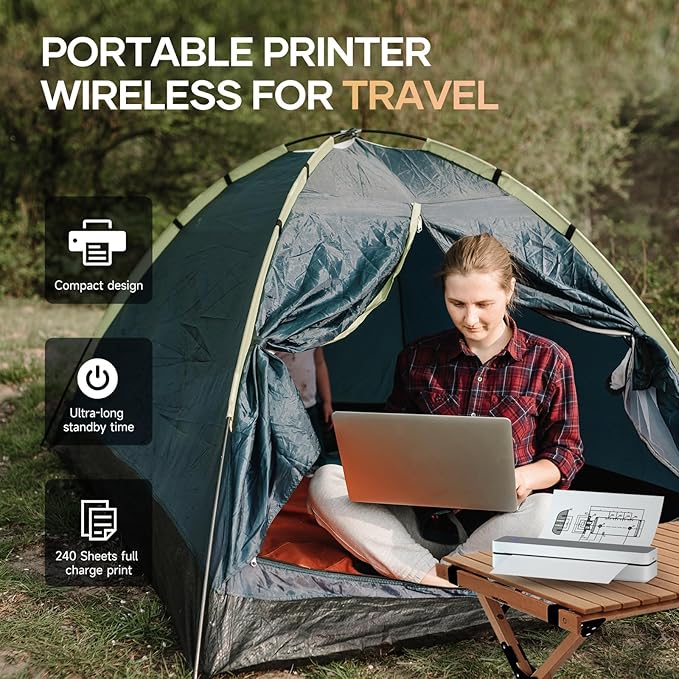 iDPRT Portable-Printer Wireless for Travel,300DPI Inkless Thermal Small Printers for Home Use,Office,Vehicles,Mobile Bluetooth Printer Supports 8.5" x 11" US Letter,for Smartphone & PC,White