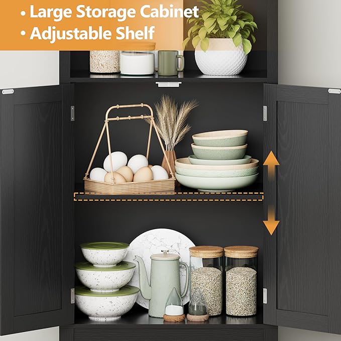 Bookshelf with Doors, 71" Tall Wood Book Shelf with Cabinet, 24" Wide Arched Bookcase with Adjustable Shelf, Floor Standing Display Storage Cabinet for Home Office, Study and Living Room, Modern Black
