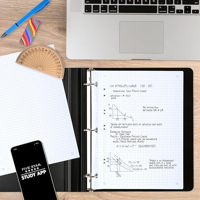 Five Star Loose Leaf Paper + Study App, Graph Ruled Filler Notebook Paper, Reinforced, Fights Ink Bleed, 8-1/2" x 11", 200 Sheets (170055-ECM)