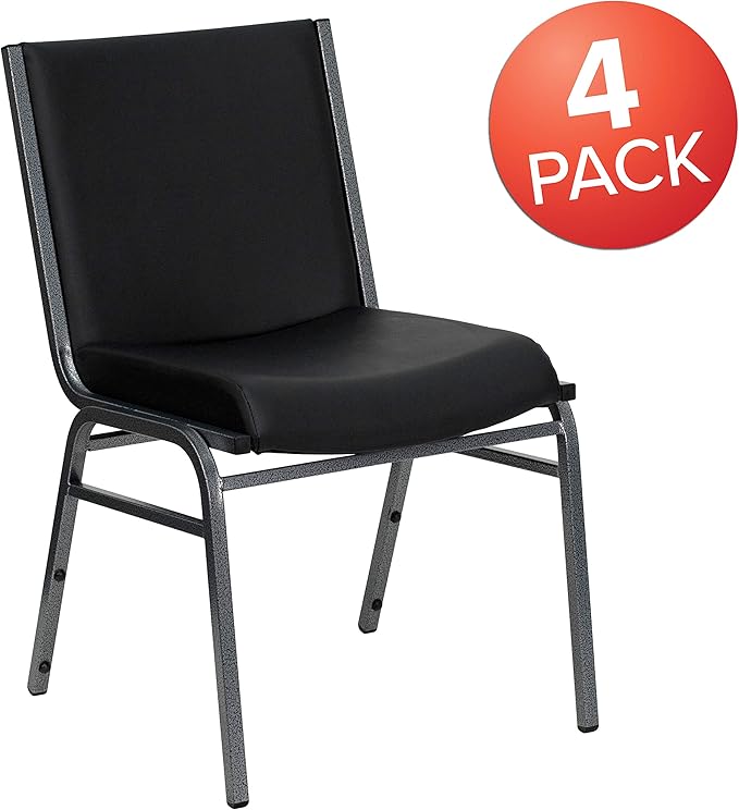 Flash Furniture 4 Pack HERCULES Series Heavy Duty Black Vinyl Stack Chair