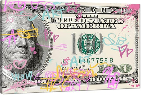 Large Size Framed Office Wall Decor Money Buys Freedom Artwork Inspirational Positive Home Wall Paintings Graffiti Money Poster and Prints Easy to Hang-28x44 inches