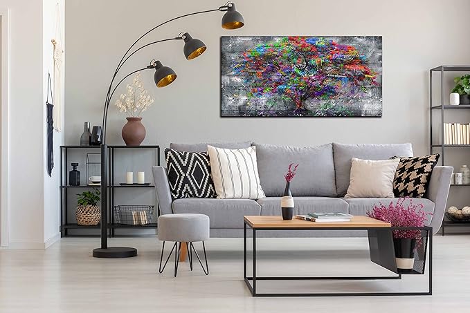 SIXTTART Tree Large Canvas Wall-Art For Living Room - Graffiti Forest Wall Art - Abstract Modern Home Office Wall Decor Ready to Hang Size 59" x 29"