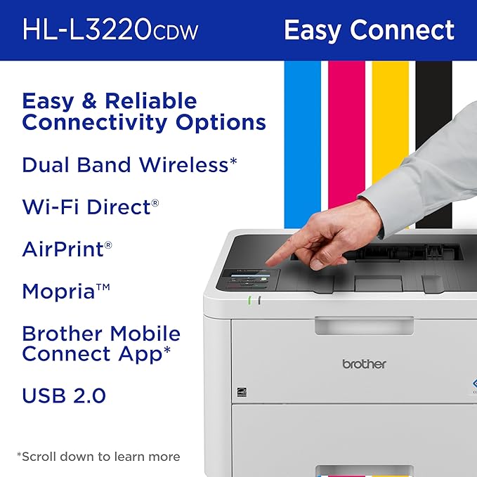 Brother HLL3220CDW Wireless Compact Color Laser Printer, Duplex and Mobile Device Printing | Includes 2 Month Refresh Subscription Trial¹, Amazon Dash Replenishment Ready (Renewed Premium)
