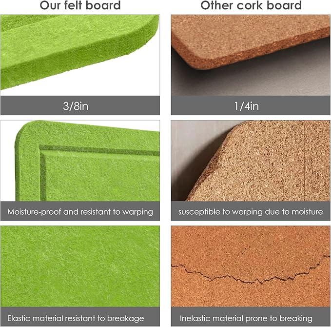 Bulletin Board, 24 x 18 inches Felt Board Decorative Pin Board, Cork Board Alternative for Wall, Foldable Photo Board Self-Adhesive Vision Board with 20 Pushpins - Foliage Green
