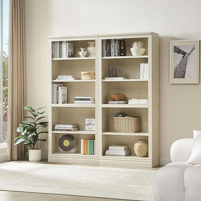 JAHRSTIM Halston Standard Bookcase, Adjustable Storage Open Display Shelving Unit for Home and Office Space, 31.49”L x 13.77”W x 72.8”H, Cream