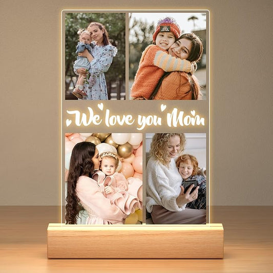 Personalized Picture Frame with Night Light, Custom Photo Frame with Photos, Customized Gifts for Mom Girls Boys, Personalized Birthday Gifts for Mom, Kids, Baby, Family