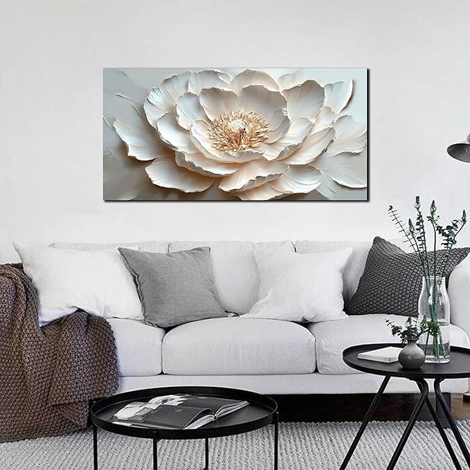 WDHCG Flower Art Wall Decor for Living Room - White/Pink/Beige Canvas Wall Art for Office - Modern Wall Decor for Bedroom Women Size 20 x 40 Inch