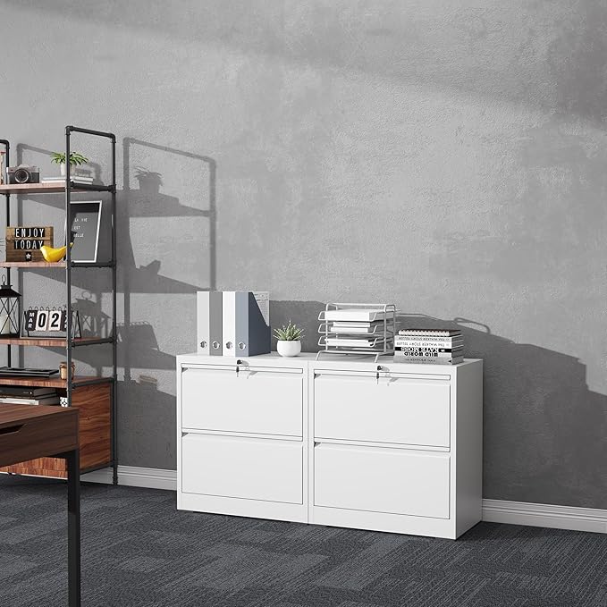 2 Drawer File Cabinet with Lock, Lateral Filing Cabinets,Metal Storage Filing Cabinets for Home Office, Heavy Duty File Cabinet for Letter/Legal/A4/F4 Size, Amsseble Required, White