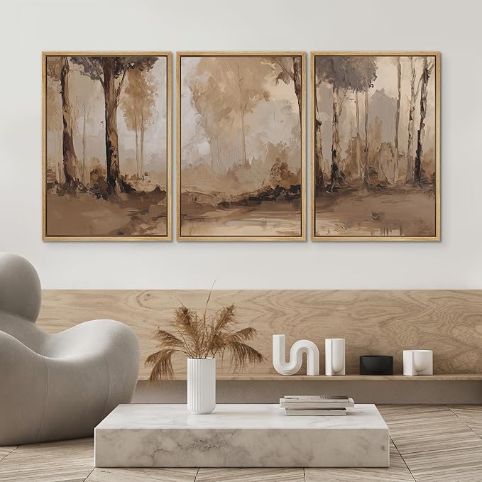 SIGNWIN Framed Canvas Print Wall Art Set Warm Neutral Woodland Trees Abstract Illustrations Modern Art Decorative Nordic Abstract for Living Room, Bedroom, Office - 16"x24"x3 Natural