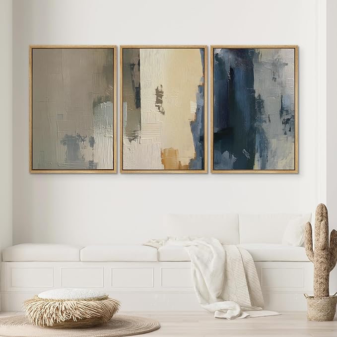 SIGNWIN Framed Canvas Print Wall Art Set Modern Neutral Color Block Abstract Illustrations Modern Art Decorative Boho Relax/Zen Nordic for Living Room, Bedroom, Office - 24"x36"x3 Natural