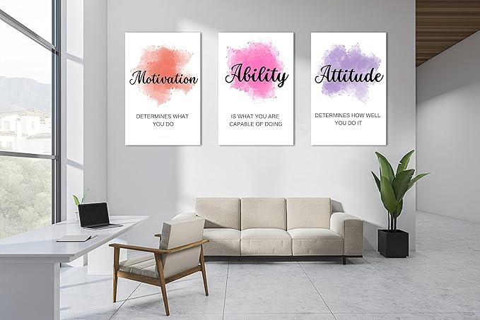3 Piece Office Canvas Wall Art, Motivational Quotes Abstract Watercolor Canvas Print Pictures Wall Decor for Office, Men Women Inspirational Framed Artwork Home Office Decor 24"x36" x 3 Pcs