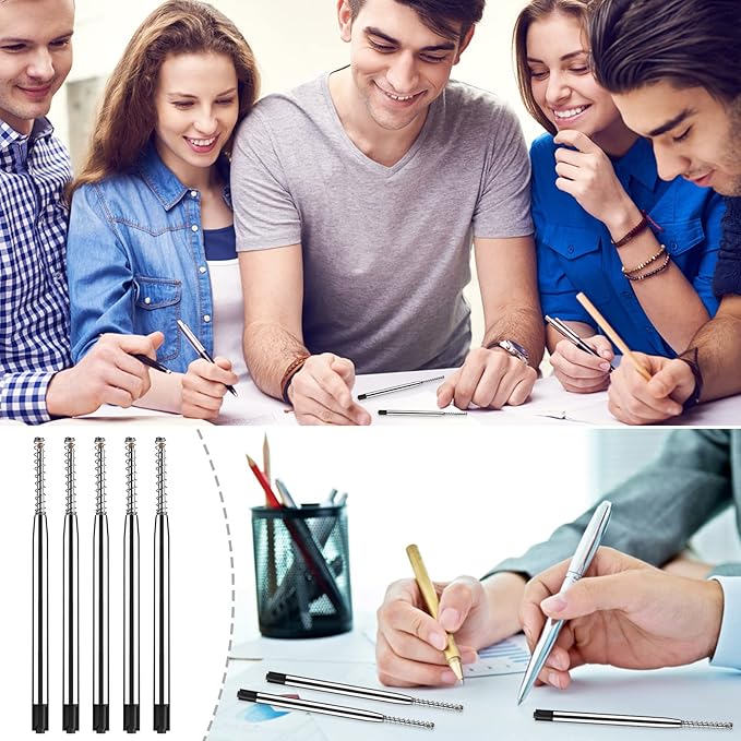 TIESOME 5pcs Replaceable Ballpoint Pen Refills with Spring Metal Ball Point Refills Smooth Writing Pen Refills, 0.7mm Retractable Ballpoint Pen Refills for School Office Supplies (Black)