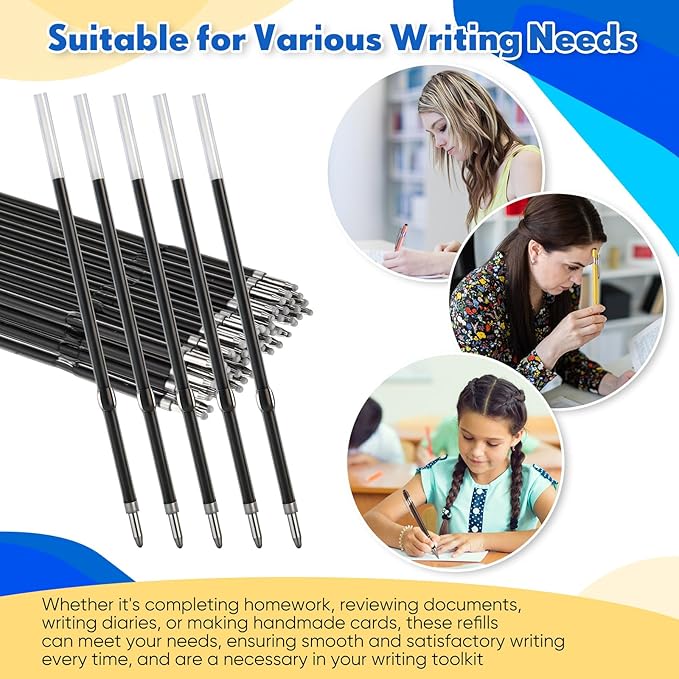 Zonon 100 Pcs 3.85 Inch Retractable Ballpoint Pen Refills Bulk for Metal Pens with Stylus Tip, 1 mm Medium Point Tip, 2 in 1 Touch Screen Stylus Pen Refills for Click Pens with Spring(Black Ink)