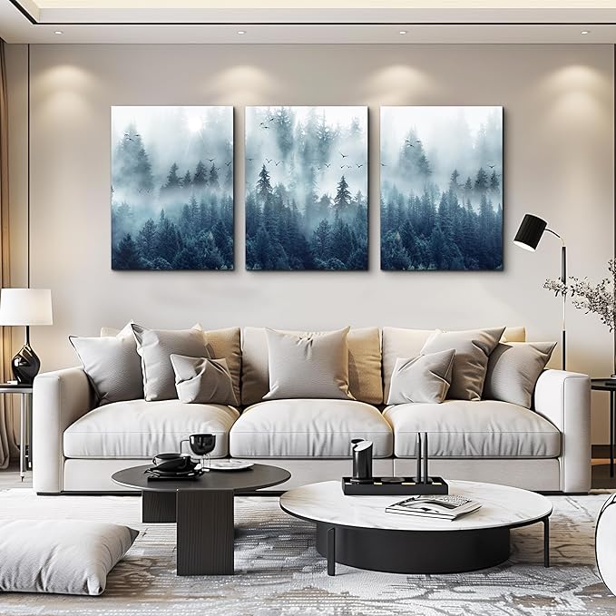 Wall Decorations For Living Room 3 Piece Framed Canvas Wall Art For Office Large Size Wall Decor Misty Forests Trees Wall Painting Landscape Pictures Artwork For Room Modern Wall Posters Home Decor