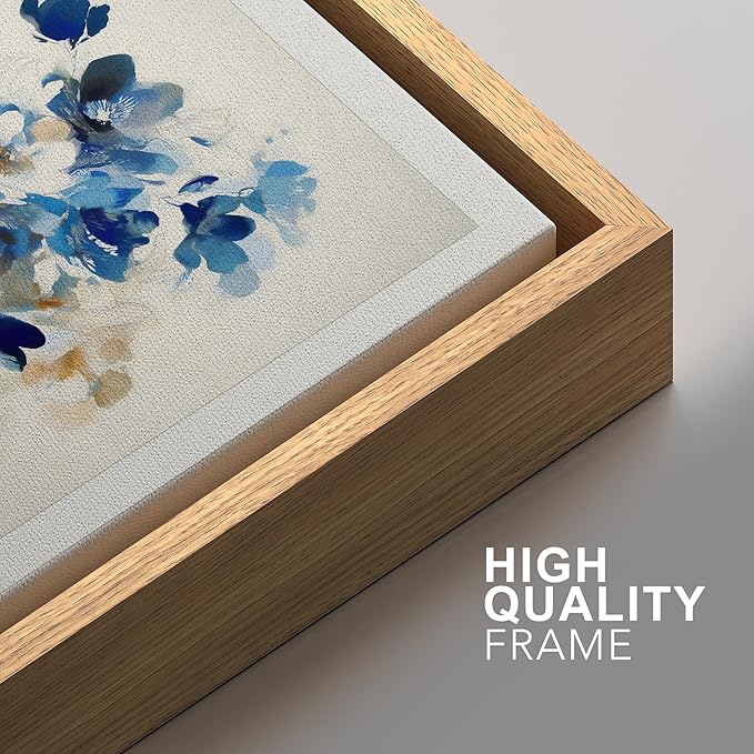 SIGNFORD Framed Wall Art Print Set Blue Blossom Watercolor Floral Botanical Digital Art Modern Art Contemporary for Living Room, Bedroom, Office - 16"x24"x3 NATURAL