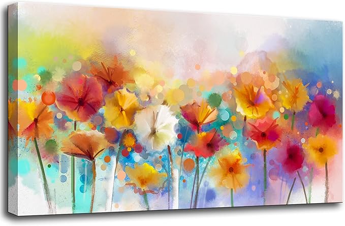 OKEXCKK Colorful Flowers Large Canvas Wall Art for Living Room - Floral Painting Picture Print for Bedroom, Large Artwork Wall Decor - 24"x48"