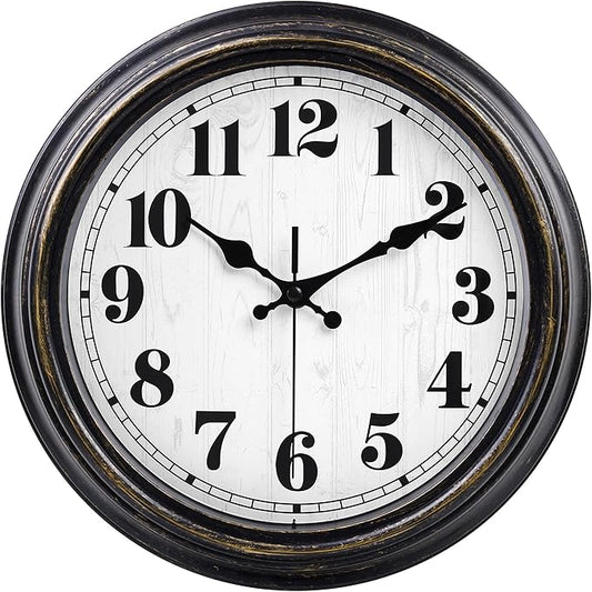 45MinST 12 Inches Retro Wall Clock, Silent Non Ticking Battery Operated Movement, Decor for Home/Wall Decor, Easy to Read, Decorate for Bedroom Living Room Office(Balck Gold)