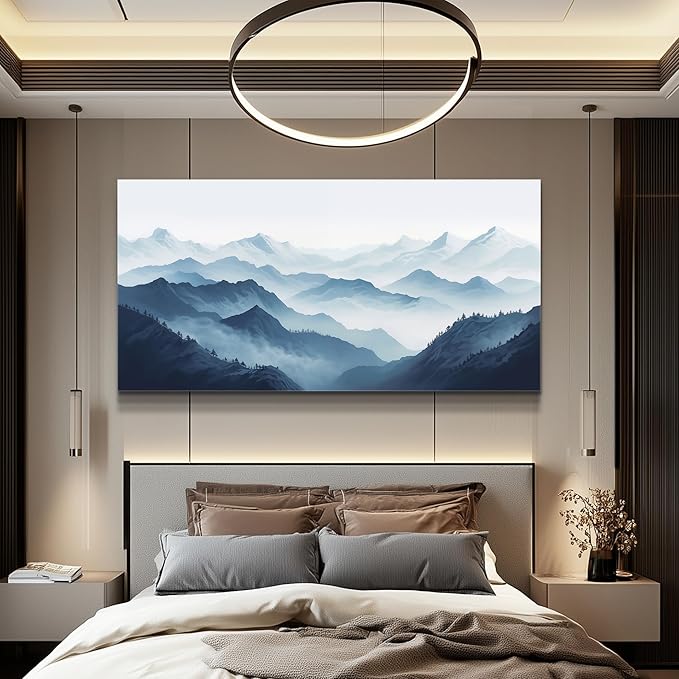 MHARTK66 Large Wall Art For Living Room Canvas Wall Decor For Office Bedroom Decor Art Black And White Grey Mountain Scenery Wall Painting View Pictures Artwork Hotel Room Home Decor 30x60 In